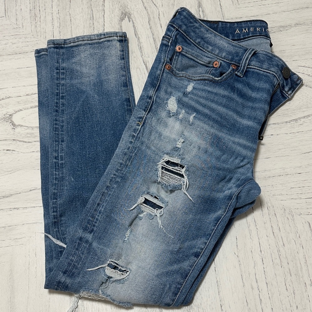 American Eagle Outfitters Men's Distressed Blue Skinny Jeans